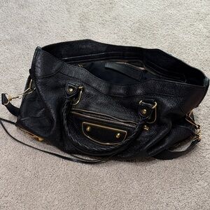 Balenciaga Black Leather Bag with Gold Accents